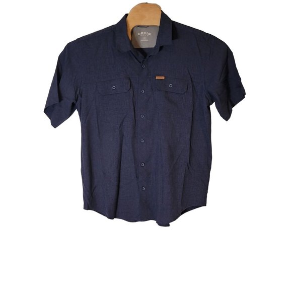 Orvis Short Sleeve Button Up Moisture‎ Wicking Shirt Size XL Blue Pockets - Picture 2 of 6